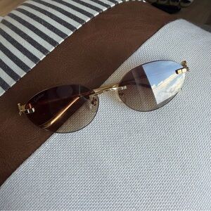 Cartier Panthère Rimless Oval Sunglasses Gold Brown Gradient Authentic